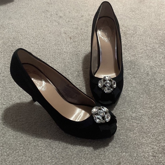 Blk open toe heels 7.5 M - Picture 2 of 8